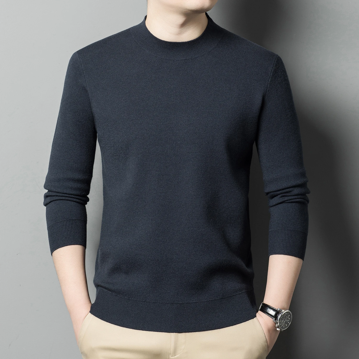 

Woolen Sweater Men's Thickened Winter Crew Neck Pullover Solid Color Sweater Casual Knitted All-Matching Bottoming Shirt