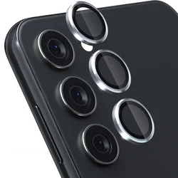 Premium Camera Lens Protector with Aluminum Rings - 9H HD Tempered Glass - Samsung S24 (Silver)