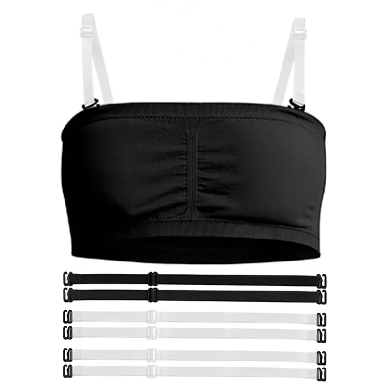 Youth Ballet Dance Bandeau Bra with Clear Straps and Chest Pads - Nude Seamless Design (2-Pack)