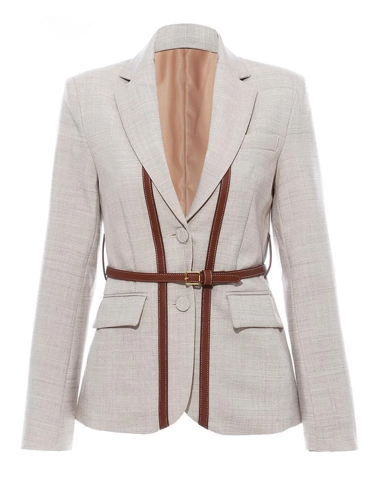

Women Split Pu Leather Brief Short Blazer New Lapel Long Sleeve Loose Fit Jacket Fashion Tide Spring Autumn O111
