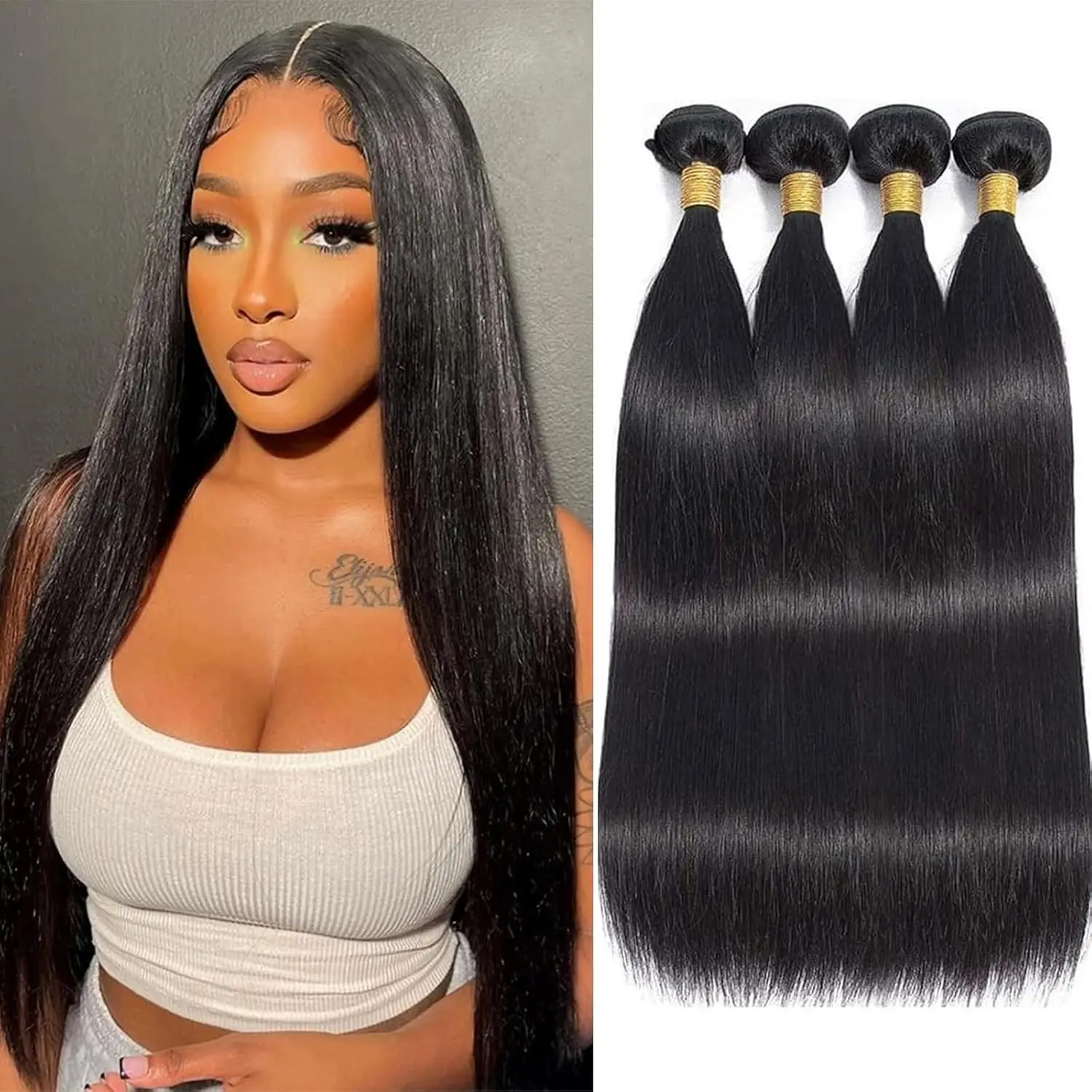 12A Human Hair 1/3/4 Bundles Straight Bundles Human Hair 100% Unprocessed Brazilian Remy Virgin Hair Extensions Hair Bundles 1B