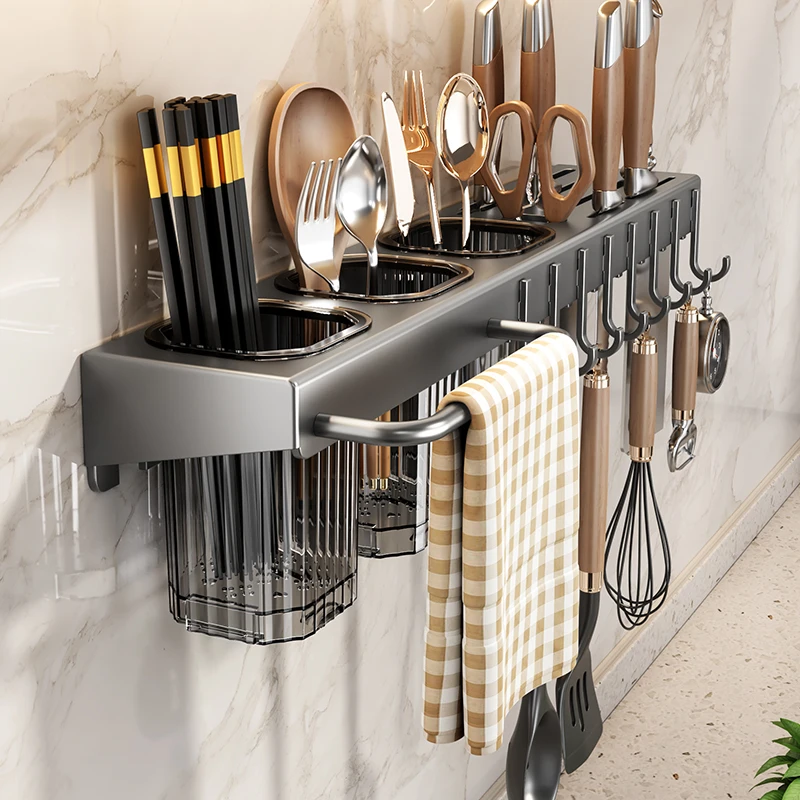 Wall-mounted knife rack for kitchen, multifunctional, no drilling ...