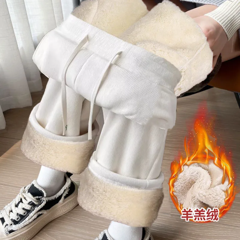 Lambswool corduroy wide-leg pants off-white