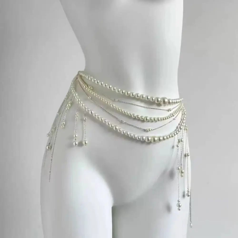 Fashion Retro Pearl Waist Chains Multilayer Elegant Tassel Belt Jewelry Clothing Accessories Versatile Waist Decorations