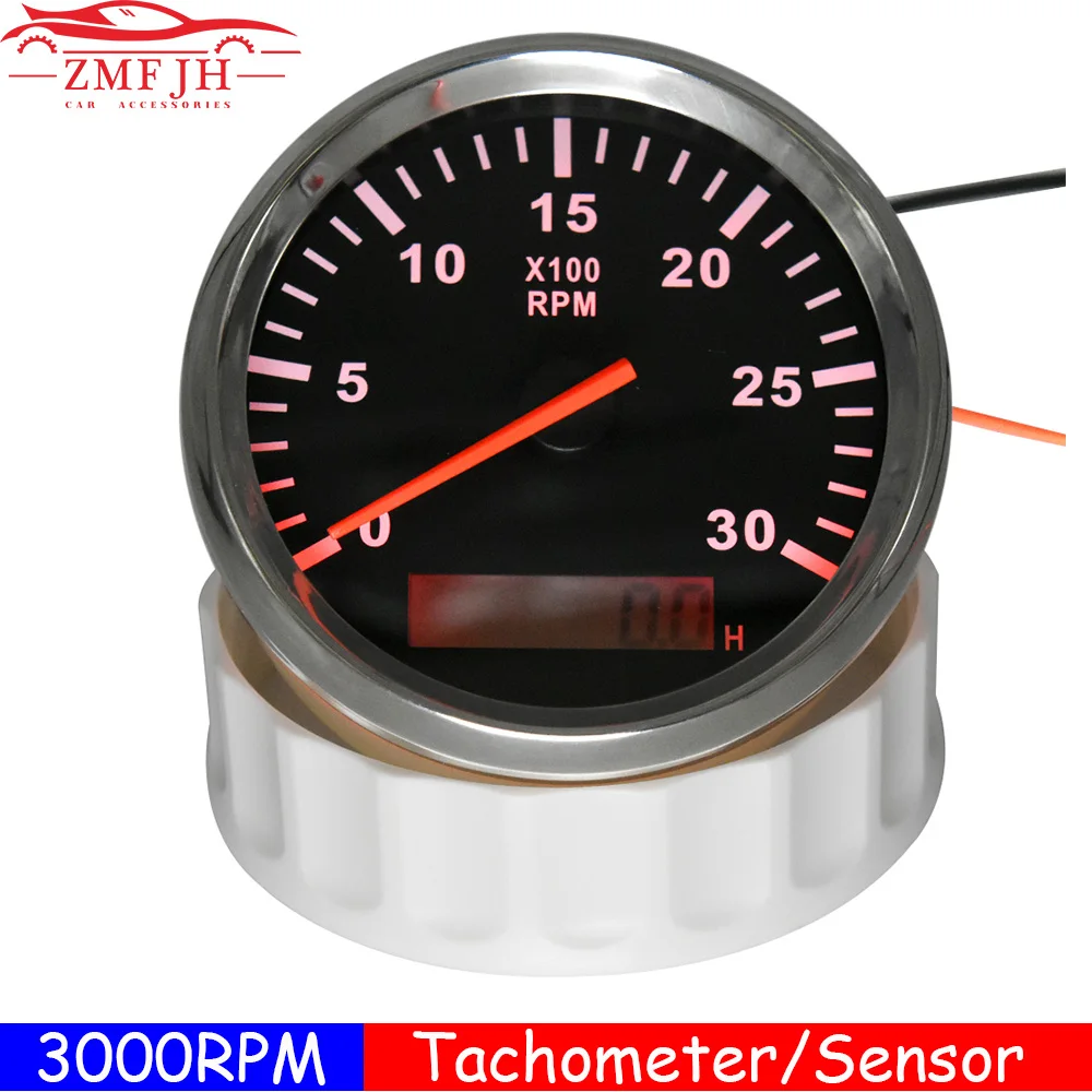 Jauge de tachymètre Tacho universelle avec compteur horaire, compteur REV,  rétro-éclairage rouge pour bateau et voiture, Jane Diesel, 12V, 24V, 3-8K  RPM, 85mm
