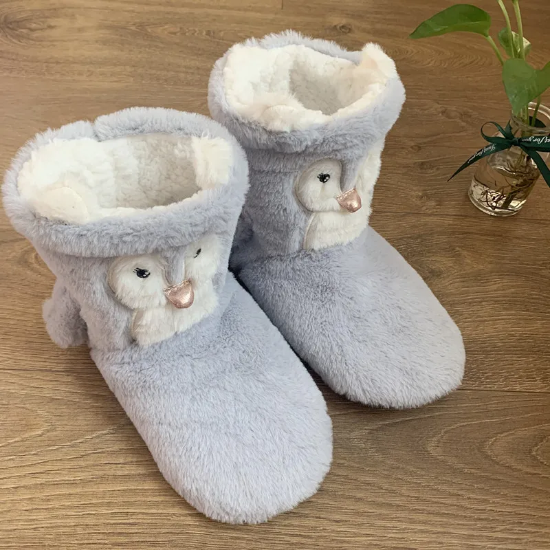 House Slipper Fur Female Women Shoes Flat Contton Plush Anti Skid Grip Indoor Fluffy 3d Penguin Home Boots