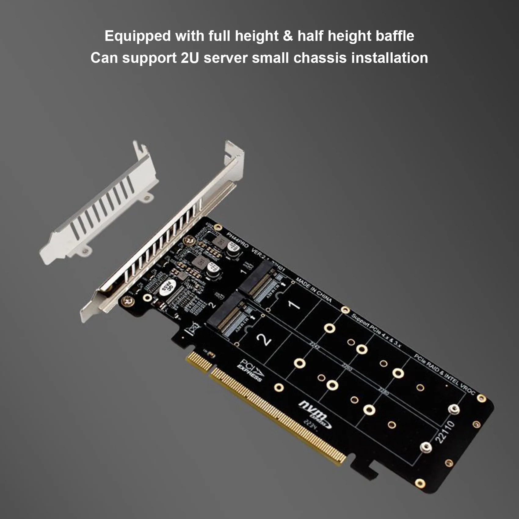 PCIE X16 to M.2 M-Key NVMEx4 SSD 2U Server Riser Card Double-Sided 4-Disk NVME PCI-EX16 Split Card nvme pcie riser card
