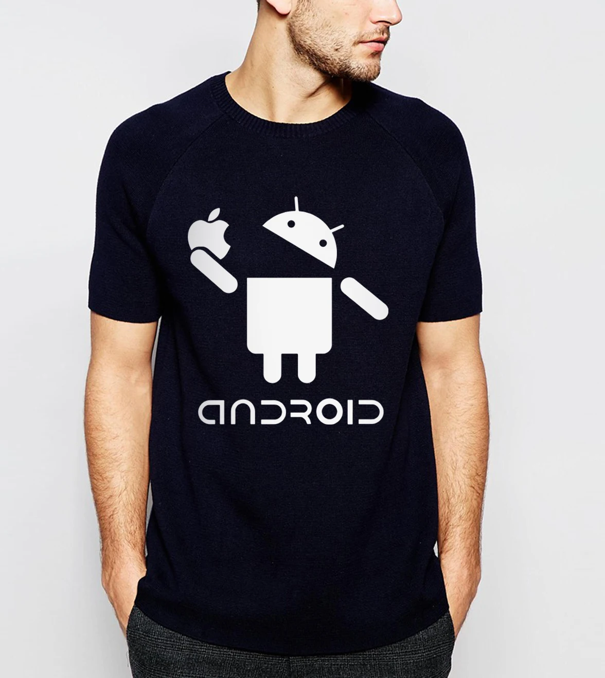 Android Robot Icon Eat Apple Funny Creative Graphic T-Shirt 100% Cotone O-Collo Manica Corta T-Shirt Casual Da Uomo Taglia S-3Xl