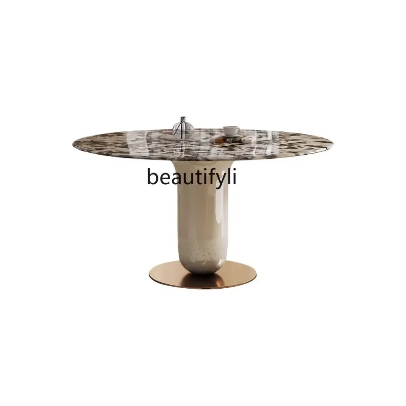 

French Entry Lux Cream Style Paint Marble Dining-Table round Modern Simple Small Apartment Super Crystal Stone Dining Table