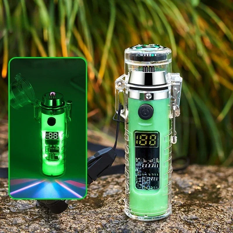 Outdoor Camping Compass Waterproof Electric Dual Arc Type-C USB Lighter Multi-Function Flashlight Survival Ignition Tool