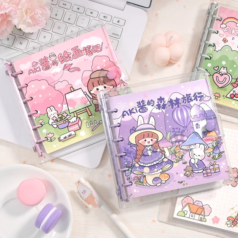 2022 new square hand book loose-leaf removable square book high-value girls cute sticker handbook child mini notebook