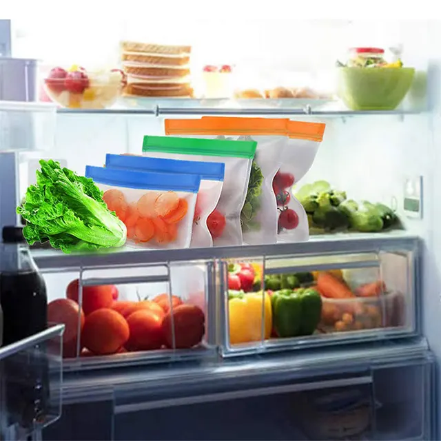 Ensemble de sacs de congélation réutilisables en Silicone, sans BPA, sac de stockage des aliments étanche, sac à déjeuner de collation Extra épais pour aliments, sac de stockage de plantes 6
