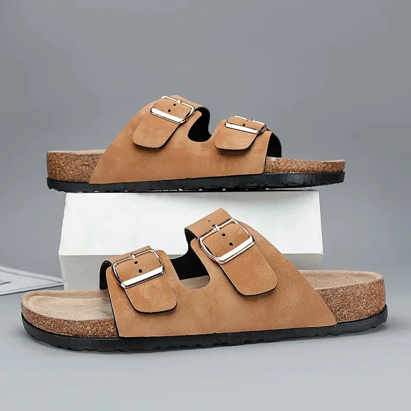 Birkenstyle Sandales à enfiler pour hommes Taille 49 Pantoufles d'extérieur haut de gamme Loisirs Confortables Diapositives en cuir PU pour l'été