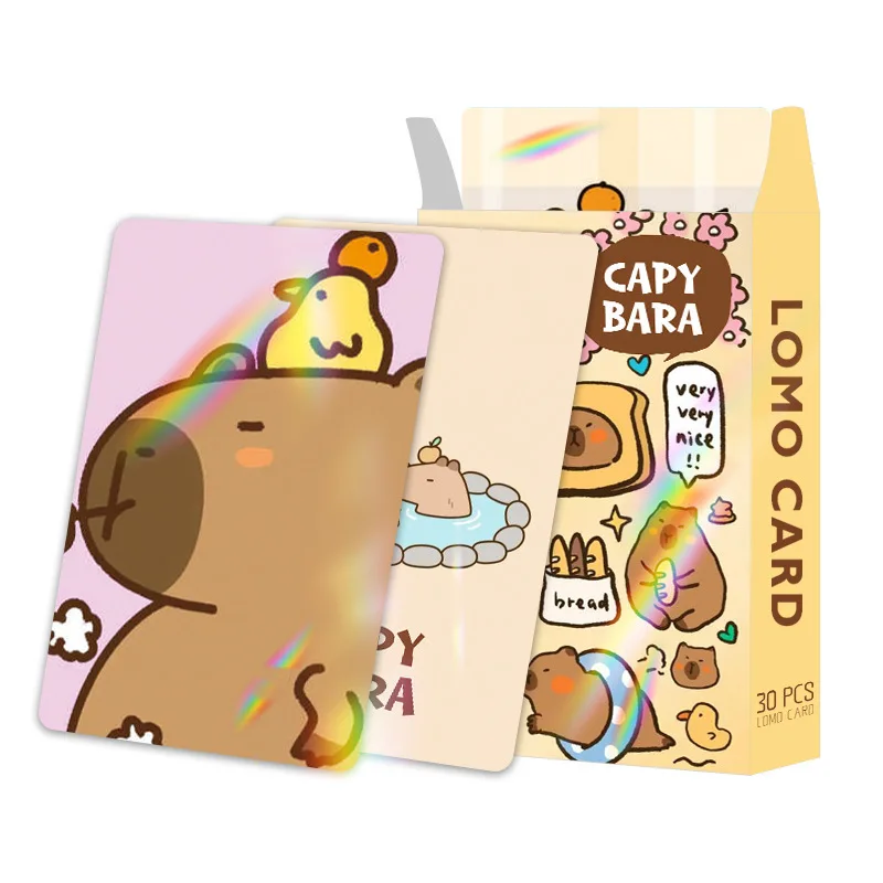 30pcs Laser Flash Capybara Card Capibala Double-sided Small Cards LOMO Card Anime Peripheral Box Collection Greeting Gifts