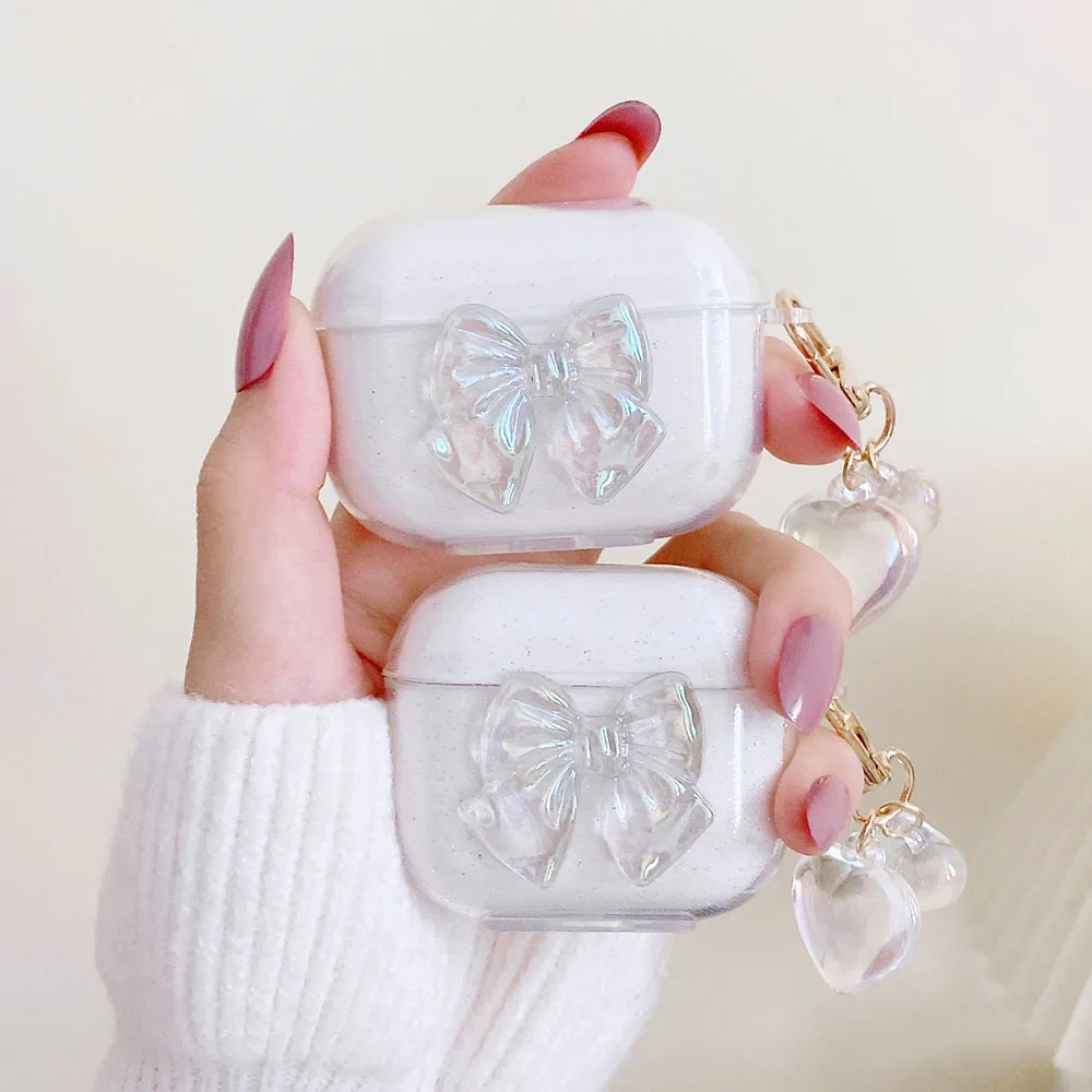 

For AirPods 2 Pro 3 Case Dreamy Colorful Heart Bow Keychain Soft Cute Shell Bluetooth Earphone Charging Box Cover for Air Pods 2