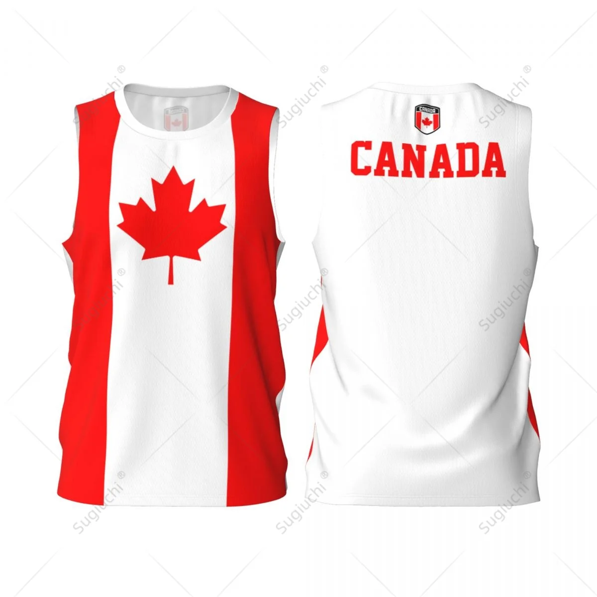 thumbnail image 1 of Camiseta deportiva de baloncesto para hombre con la bandera de Canadá, para correr, fitness, multifunción, sin mangas, con nombre personalizado exclusivo, 1 of 5