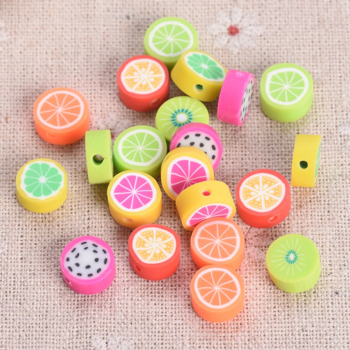 30pcs 과일 레몬 슬라이스 칩 10mm 플랫 라운드 수제 폴리머 클레이 루즈 비즈 쥬얼리 만들기 DIY 팔찌 귀걸이 만들기