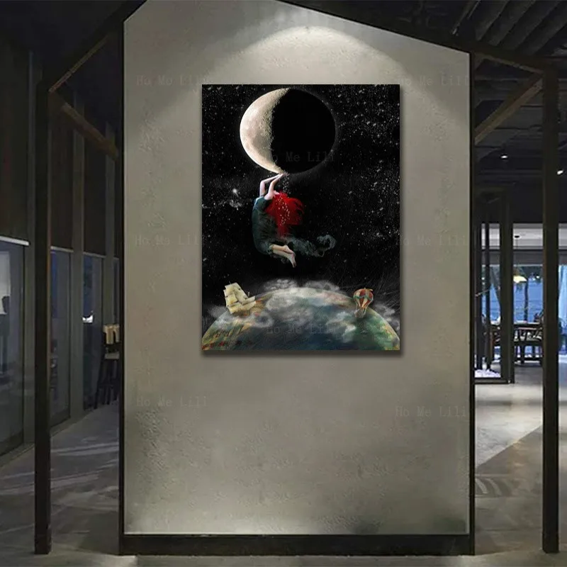 

Девушка с красными волосами бегала от Земли до Луны, чтобы получить стену в комнате Луны, украшено Ho Me Lili