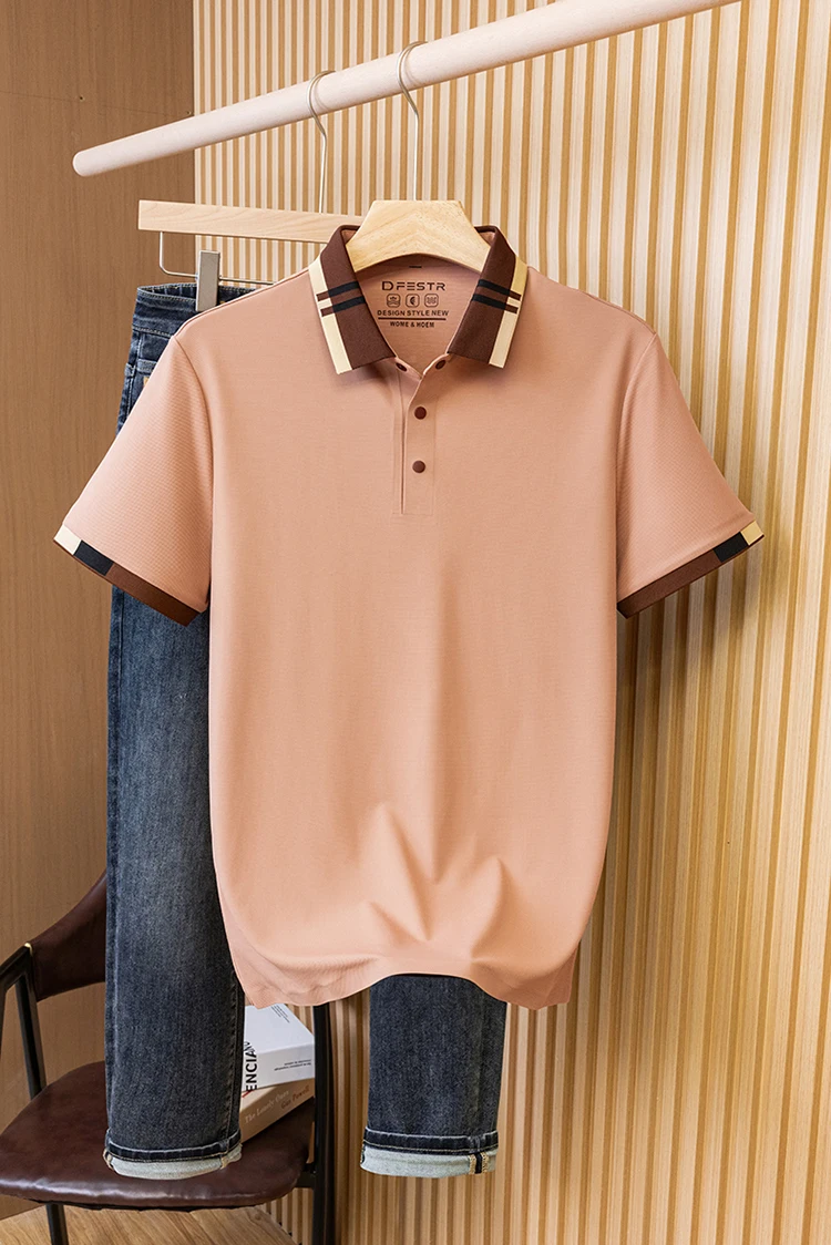 Hochwertiges Herren-Poloshirt mit kurzen Ärmeln, Sommer, luxuriös, Business-Casual, modisch, atmungsaktiv, farblich abgesetzt, mit Reverskragen. – Detail 25