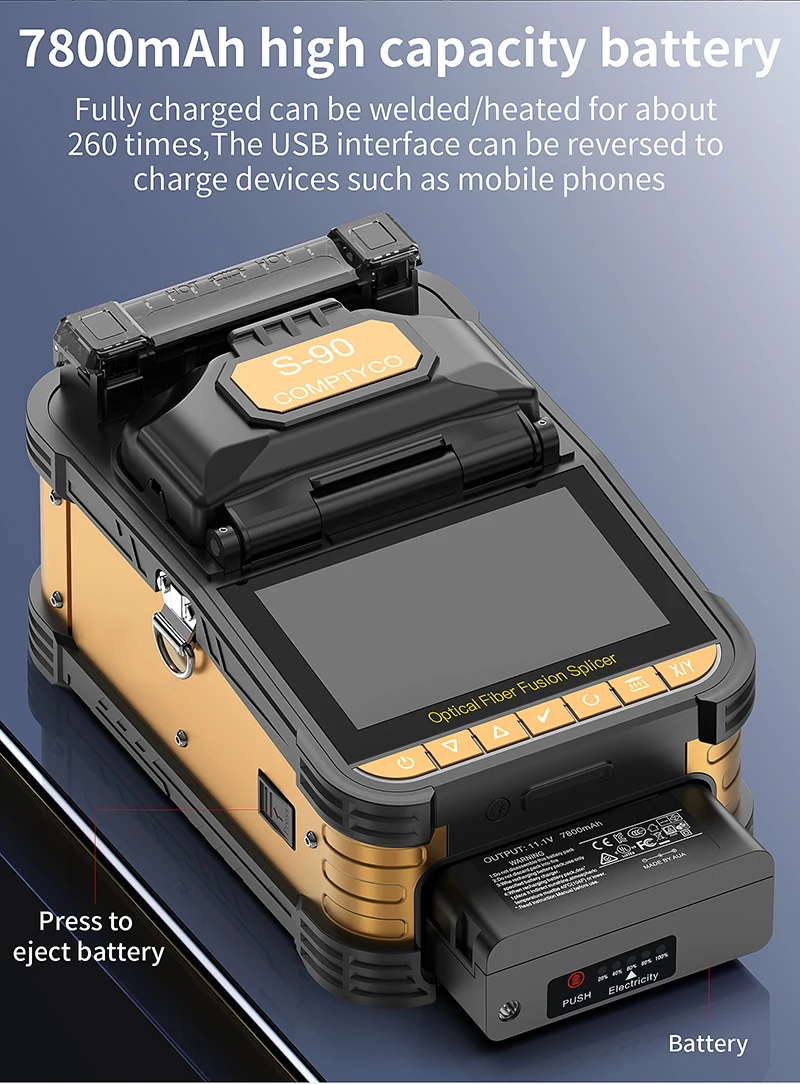 S-90 Fiber Optic Fusion Splicer 6 Motors Multilingual Touch Screen FTTH Optical