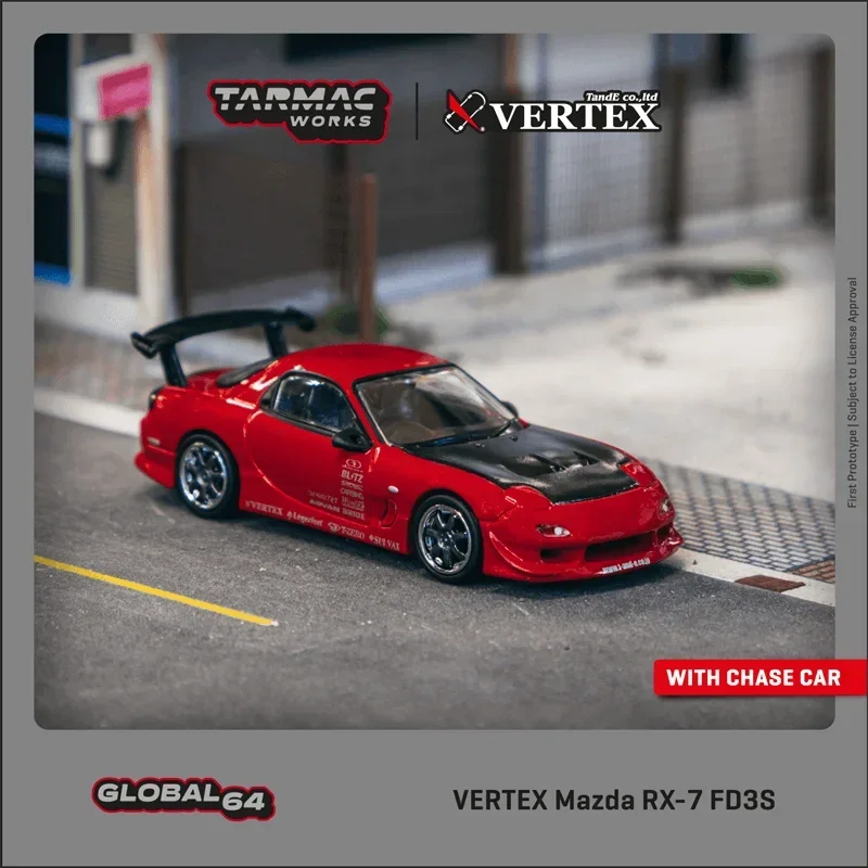 

Tarmac работает 1:64 VERTEX Mazda RX-7 FD3S красная литая модель автомобиля