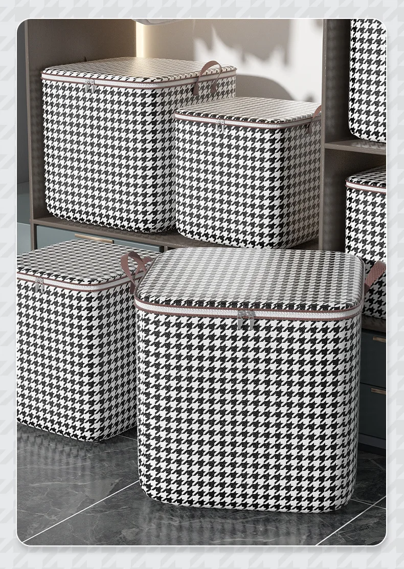 Quilt Kleidung Lagerung Tasche Große Kapazität Hahnentritt Kleiderschrank Lagerung Taschen Faltbare Staubdicht Hause Organizer Große Umzug Tasche Neue – Detail 12