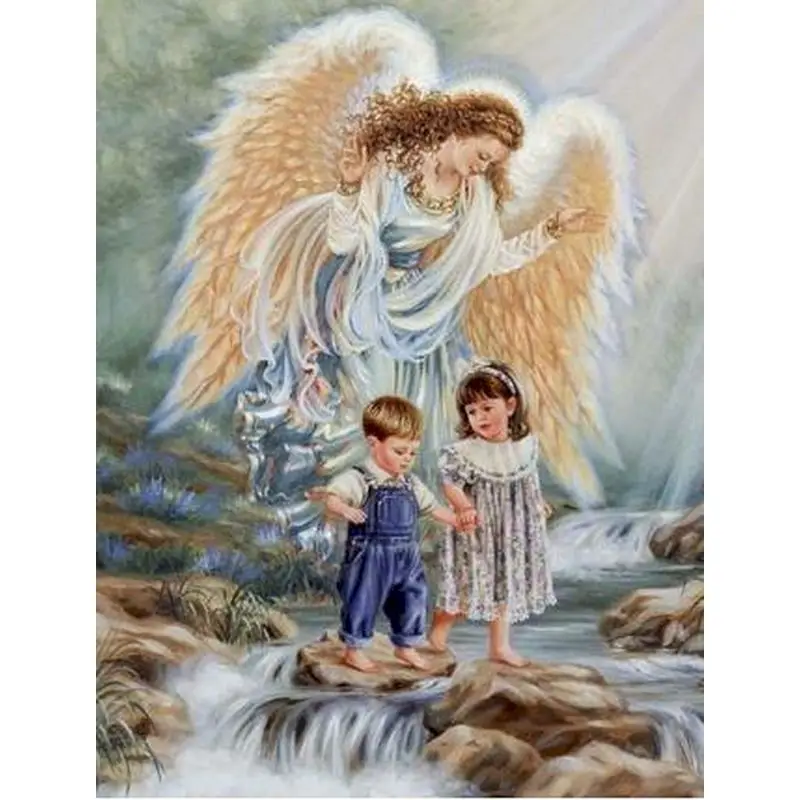 JIEME 5D DIY Full Round Diamond Embroidery Angel Rhinestone Kit Diamond Painting Portrait Handicraft Decor for Home 