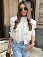 HDIMM 2023 Women Bomber Jacket Fashion Spring Jackets with Pockets Vintage Female Long Sleeve Casual Coat New In Outerwear Tops - Image 4