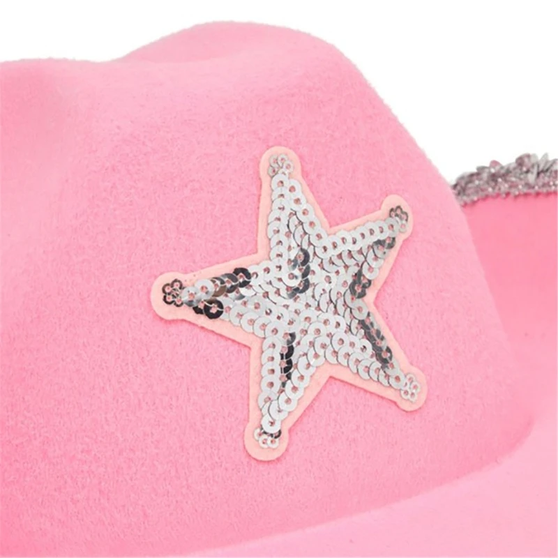 Pink Cowboy Hat for Girls Cowgirl Hat with Sequins and Star 5