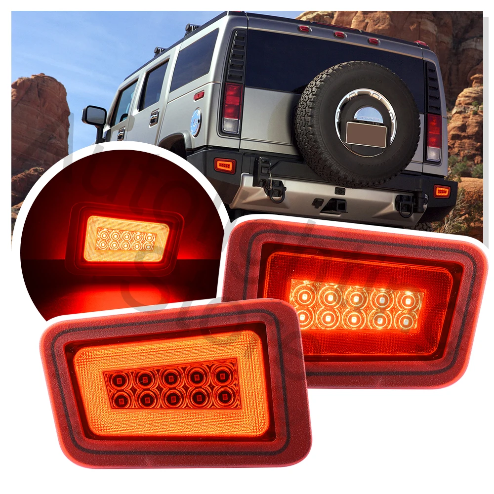2pcs Red Lens Led Rear Bumper Tail Light Lampfor Hummer H2 2005 2006