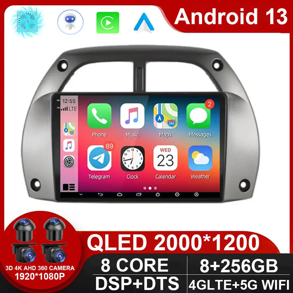 

CarPlay Android 13 AutoRadio GPS Multimedia Player for Toyota RAV4 Rav 4 2001 2002 2003-2006 DSP IPS 2 DIN Car stereo NO DVD