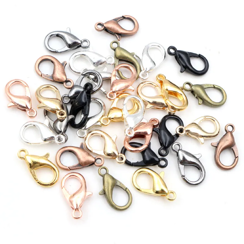 Bronze Gold Silver Plated Black Alloy lobster clasps for Necklace Chain DIY Jewelry Making Finding Supplies 50pcs