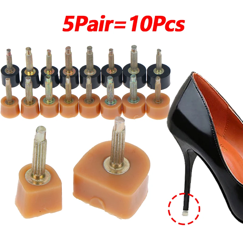 

5Pairs=10pcs High Heel Repair Tips Pins For Women Shoes High Heel Tips Taps Dowel Lifts Replacement Heel Stoppers Protect