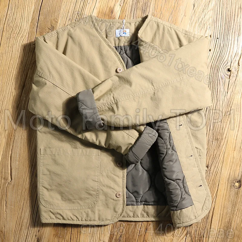 레트로 칼라리스 코튼 의류 남성 재킷 시티보이 툴링 따뜻한 솜 패딩 의류 여성 브이넥 가디건 사이클링 이너 재킷