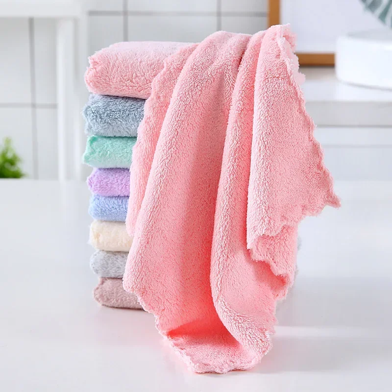Practical Solid Color Hand Towel Coral Fleece Face Towels Hanging Towel Absorbent Towels Children Hand Towels High Quality 1