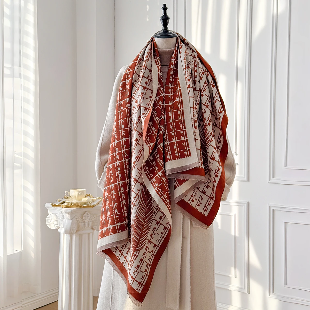 2025 Luxury Brand Women's Cashmere Scarf - Winter Warm Tasseled Irregular Plaid Patterned Pashmina Shawl, Foulard & Poncho