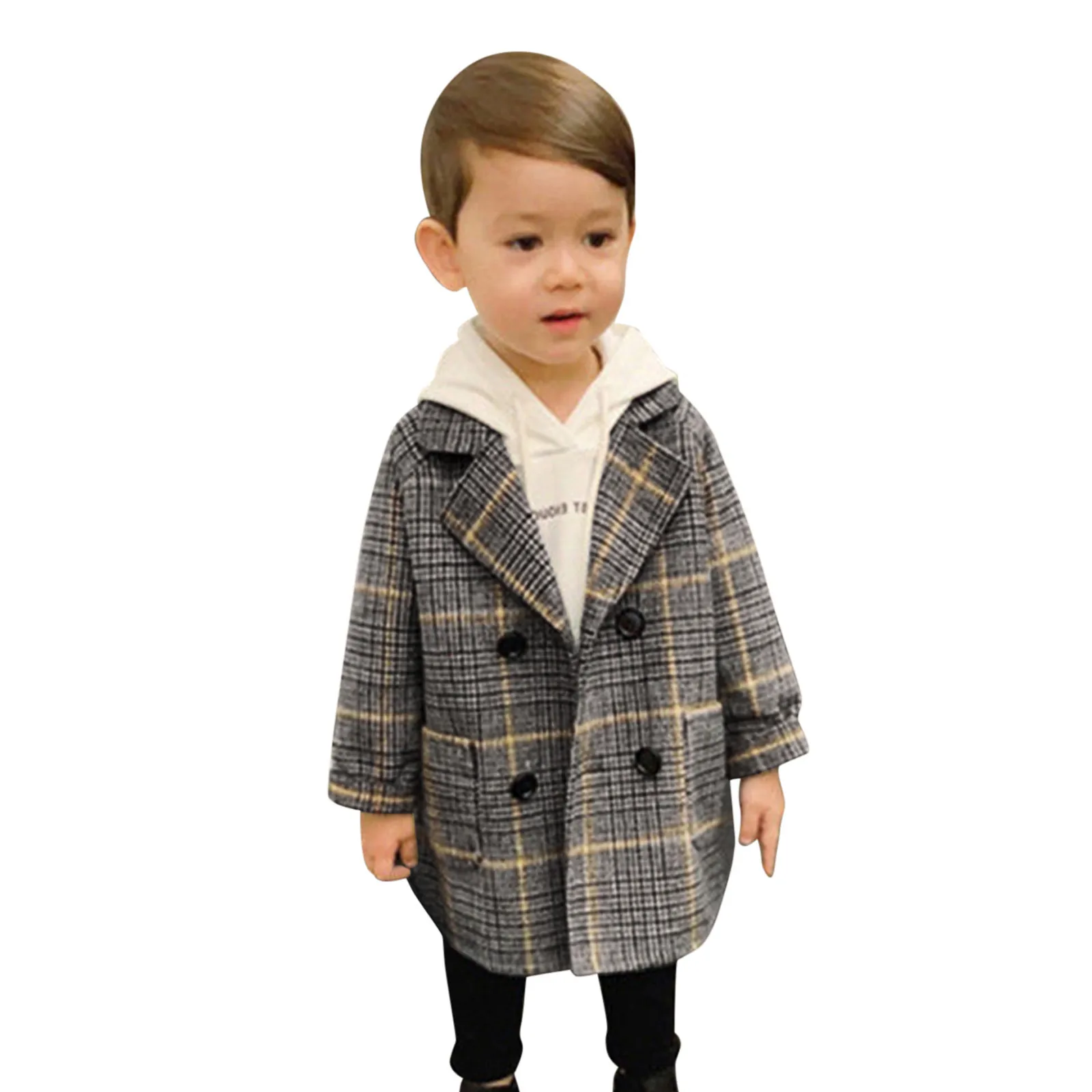 Boys Girls Coat Toddler Baby Notched Breasted Plaid Trench Wool Puff Size 10