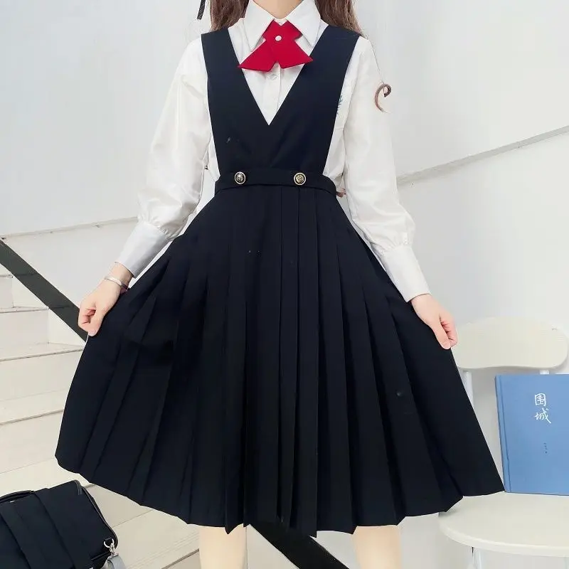 

Japanese Girl's Long Pleated Dress Summer Women's Sleeveless Pinafore Dress JK High School Uniform Class Uniform Students Japan