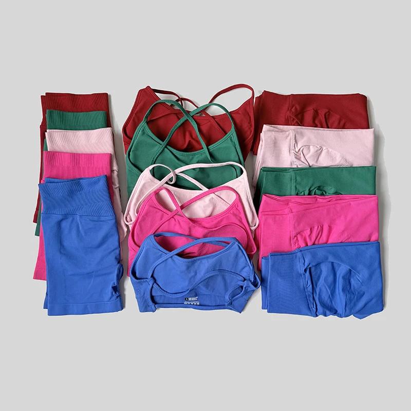 New Seamless Shorts Sets Shockproof Sexy Backless Bra High Waist Leggings Breathable Women's Tight Fitting Sports Gym Suits