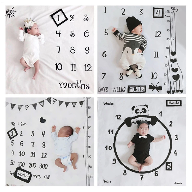 Newborn baby Monthly Growth Milestone Blanket Photography Accessories for Rug baby boy girls props Background Cloth 1