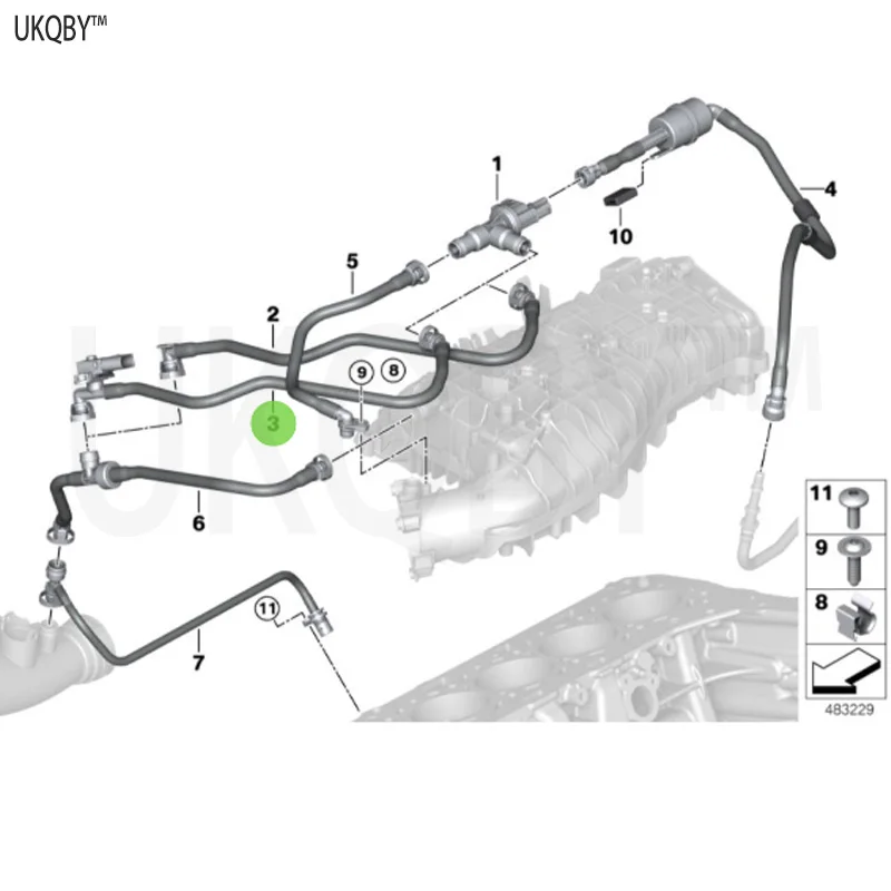BMW 5 Series G30 [530i B48] 13907645859 Fuel Tank Exhaust Pipe Pressure Sensor