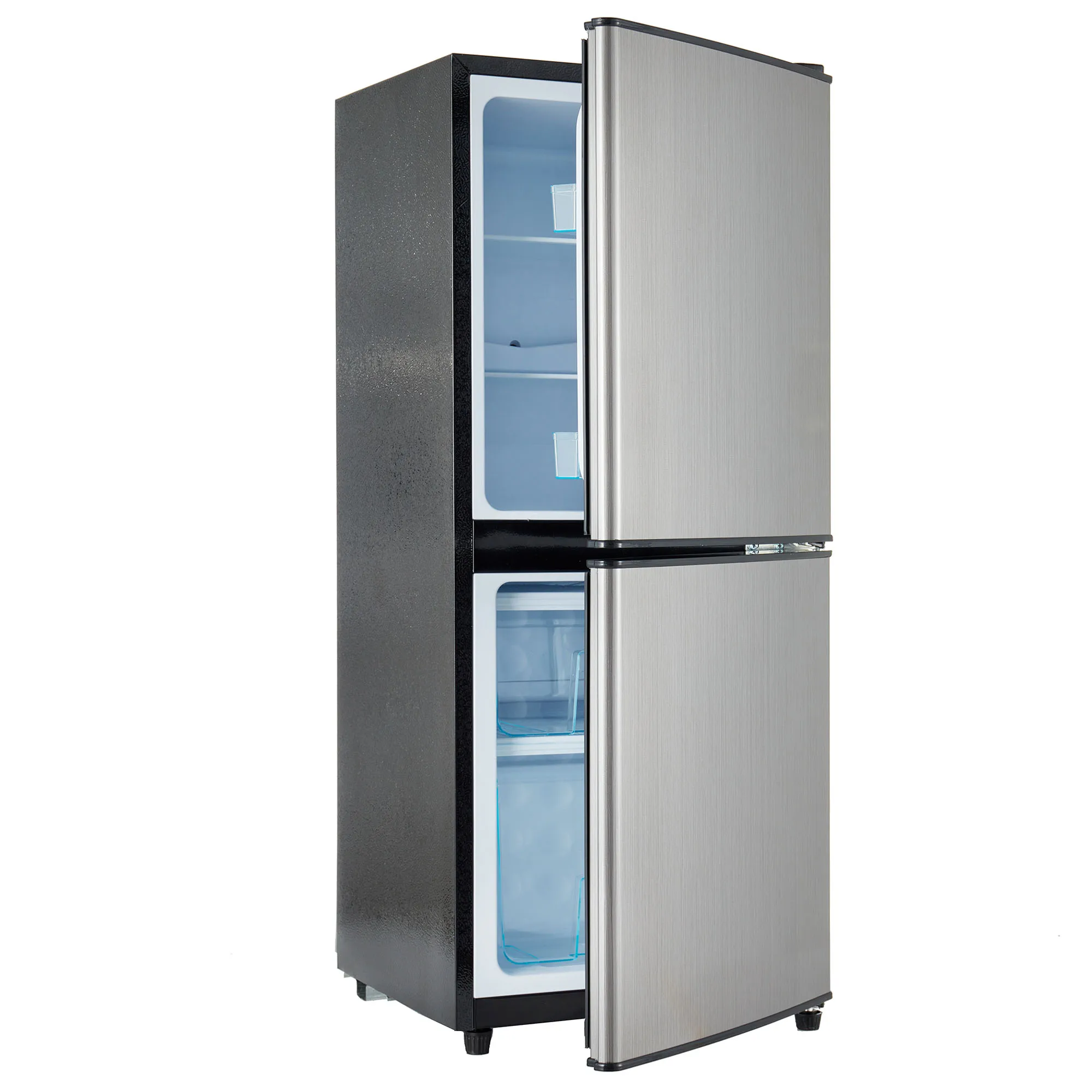 3.6Cu.Ft Dual Zone Refrigerator, 2.2+1.4Cu.Ft 4 Star Freezer, 7 Temperature Settings, 45 dB, Brushed Gray Silver, LED Lighting,