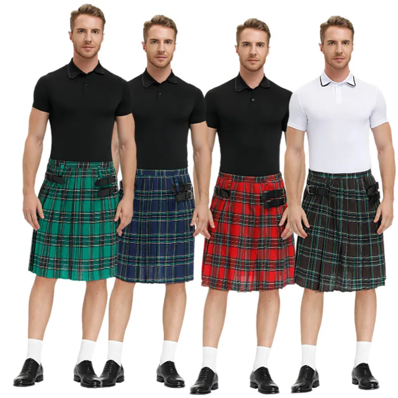 

Men's Scotland Kilt Plaid Pleated Skirt Holiday Scottish Pleated Costume Tartan Skirt Kilts Clothing Men Stage Performance Skirt