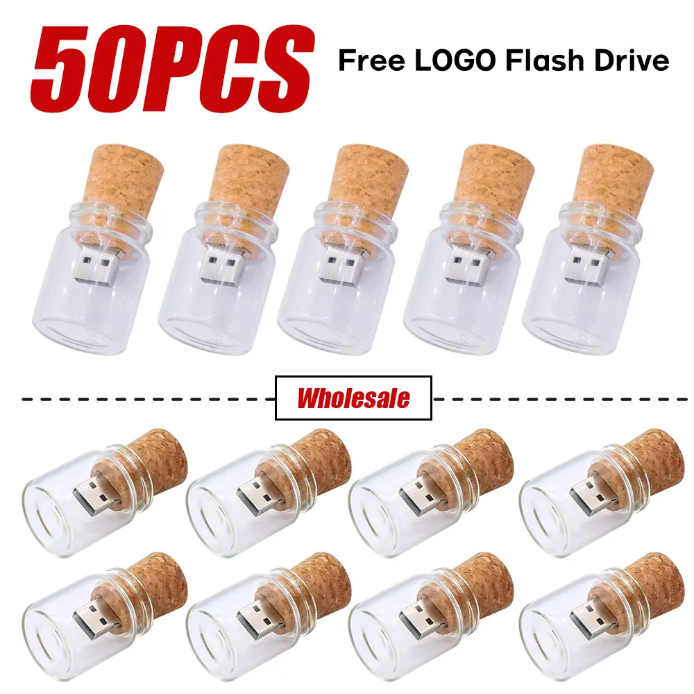 

50pcs New arrival messenger bottle usb 2.0 memory stick glass drift bottle usb flash drives wooden cork pendrive 16GB 32GB 64GB