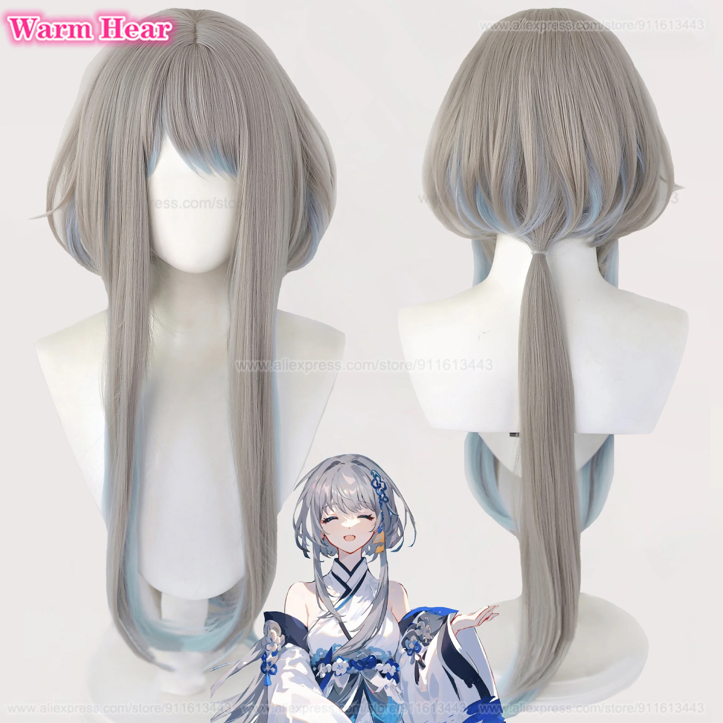 

Guizhong Cosplay Wig Guizhong Wig Grey Blue Cute Hair Heat Resistant Synthetic Party Cosplay Anime Wigs + Wig Cap