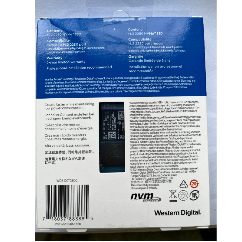 Western Digital WD Blue SN570 NVMe 2TB 1TB 500GB 250GB SSD PCIe3.0*4 M.2  2280 Internal Solid State Drive For Laptops PC