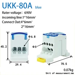 High - Performance Din Rail Terminal Block Distribution Box - Multi - Output Power Wire Connector (UKK - 80A - blue)