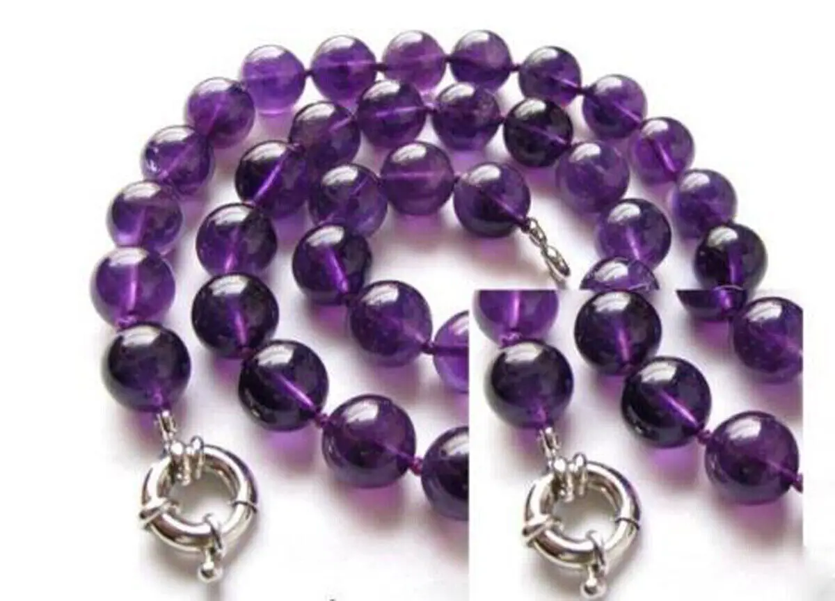 

Натуральный 8/10/12 мм Фиолетовый аметист, круглые драгоценные камни, бусины ручной вязки, ожерелье 18 дюймов