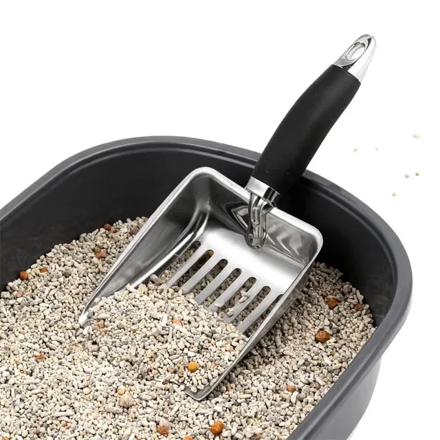 Stainless Steel Cat Litter Scoop Rubber Handle Sturdy Mesh Scooper Durable Kitty Litter Box Cleaning Tools for Pets Gatos
