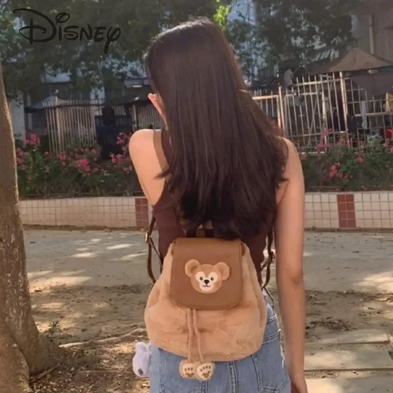 Disney Duffey Women's Plush Bag Fashionable High Quality Girl Backpack Cartoon Casual Versatile Commuter Drawstring Book Bag